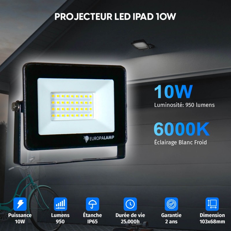 10 Projecteurs LED 10W Black Ipad 6000K