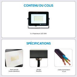 5 Projecteurs LED 30W Black Ipad - Blanc Neutre 4000K