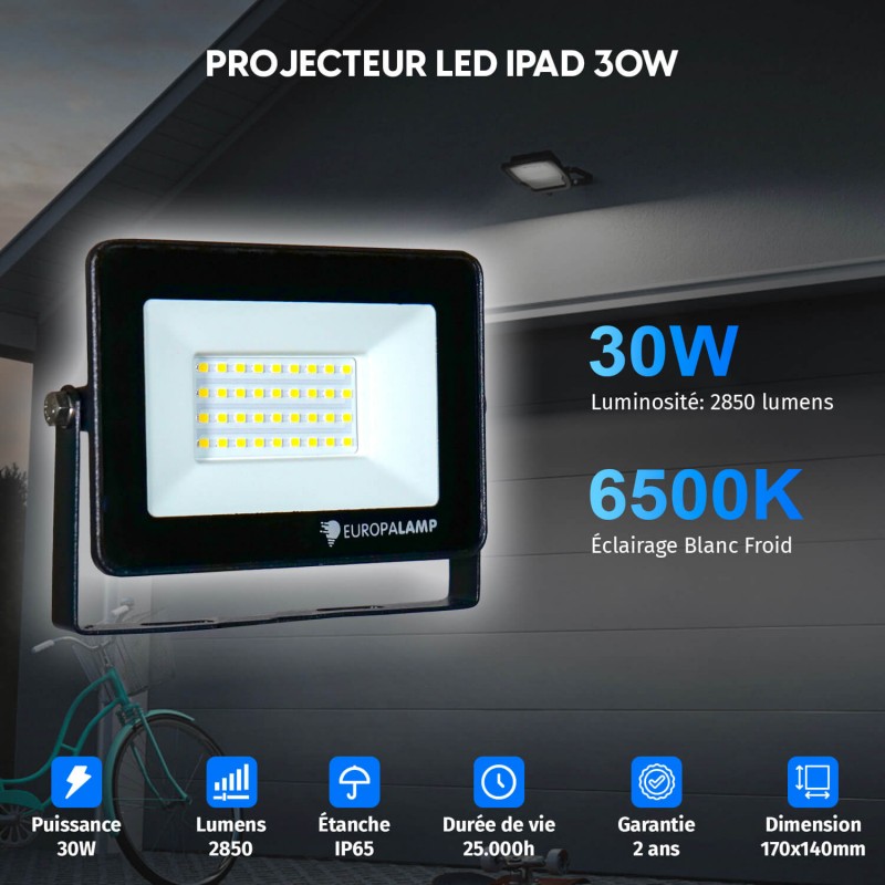 5 Projecteurs LED 30W Black Ipad - Blanc Froid 6500K