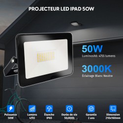 Projecteur LED 50W Black Ipad - Blanc Chaud 3000K | Étanche IP65