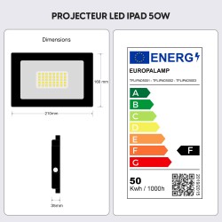 Projecteur LED 50W Black Ipad - Blanc Chaud 3000K | Étanche IP65