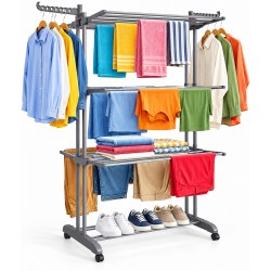 CORIBI – Étendoir à Linge Vertical Pliable 3 Niveaux avec Roulettes