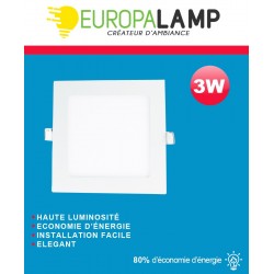 Spot Encastrable LED Carre Downlight Panel Extra-Plat 3W Blanc Chaud