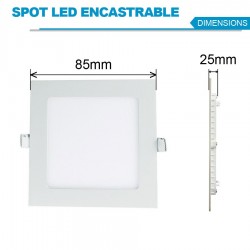 Spot Encastrable LED Carre Downlight Panel Extra-Plat 3W Blanc Chaud