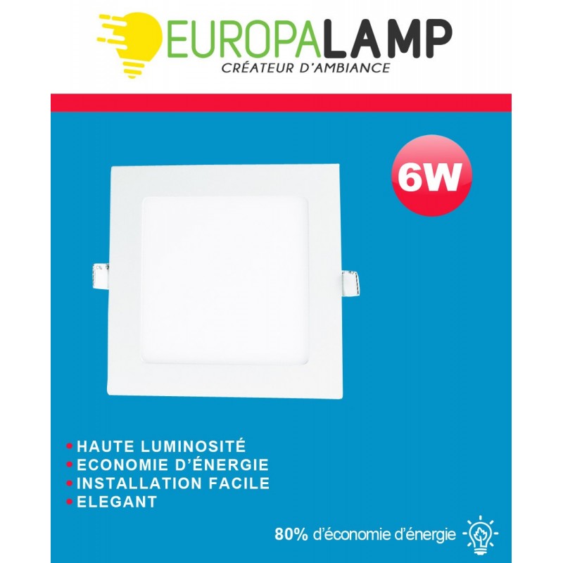 Spot Encastrable LED Carre Downlight Panel Extra-Plat 6W Blanc Chaud 3000k