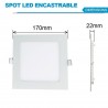 Spot Encastrable LED Carre Downlight Panel Extra-Plat 12W Blanc Froid