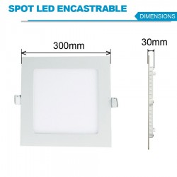 Spot led encastrable 24W extra plat carré Blanc Froid