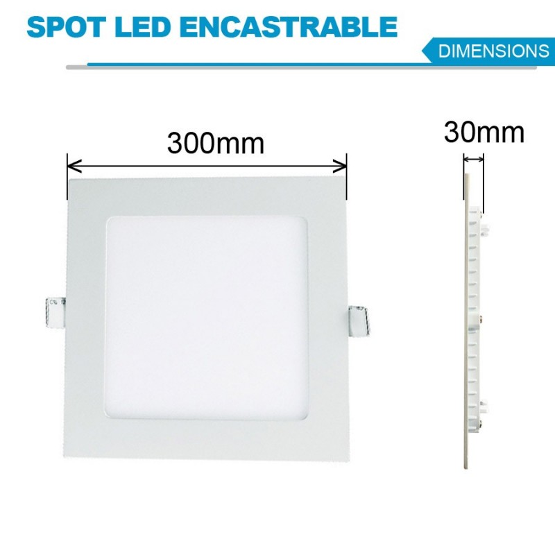 Spot led encastrable 24W extra plat carré Blanc Froid