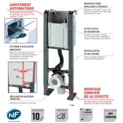 Pack Complet WC Suspendu Bati Autoportant + Cuvette + Plaque Chromé modele CHRONO