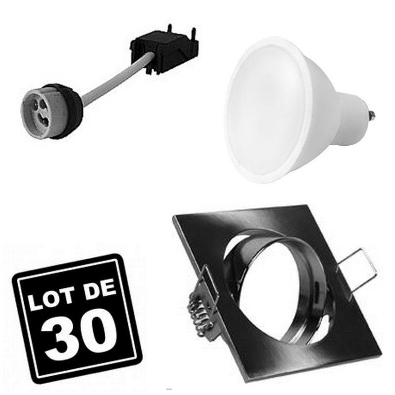 10 Spots carré encastrable orientable Alu brossé avec GU10 LED de 7W eqv. 56W    