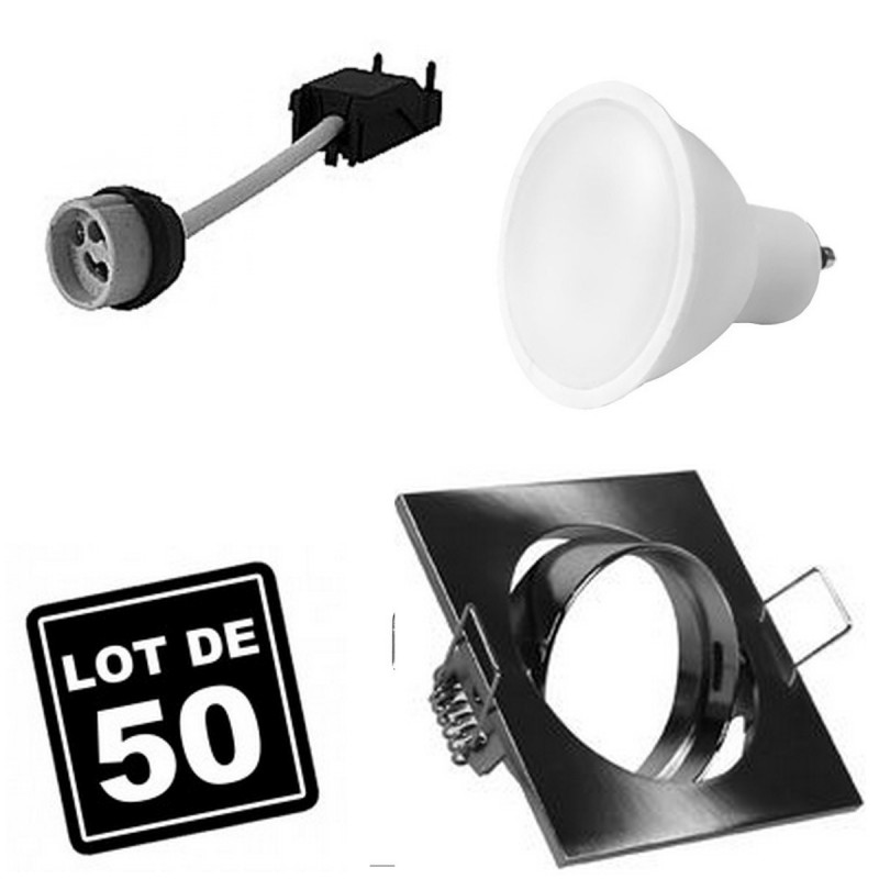 10 Spots carré encastrable orientable Alu brossé avec GU10 LED de 7W eqv. 56W    