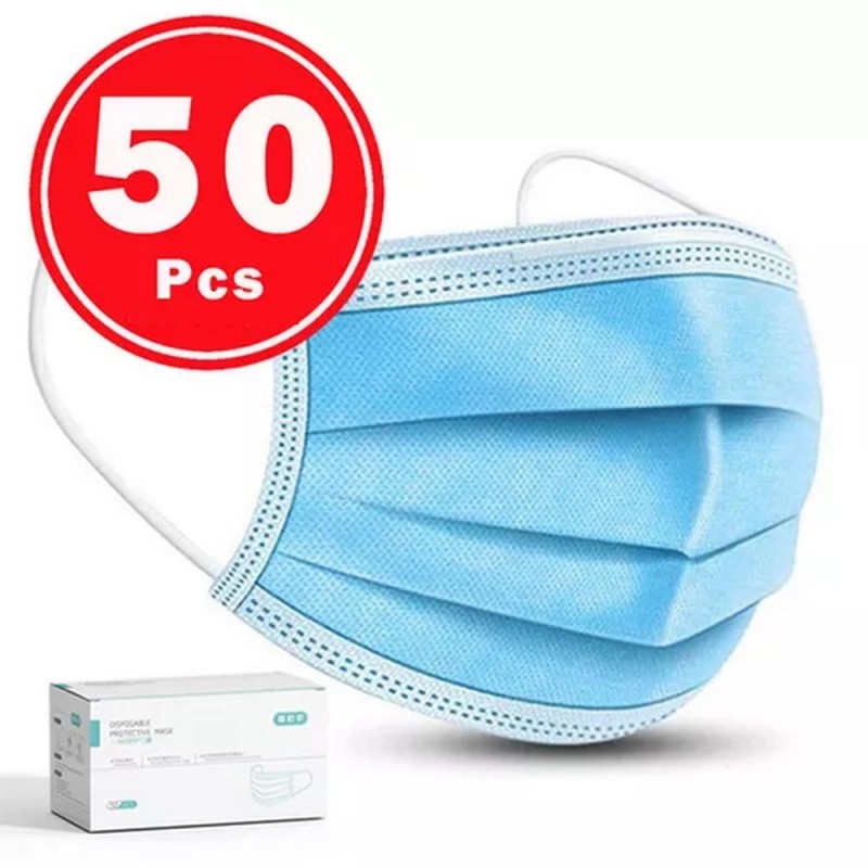 Lot de 50 Masques de protection chirurgicaux jetable 3 Plis type II