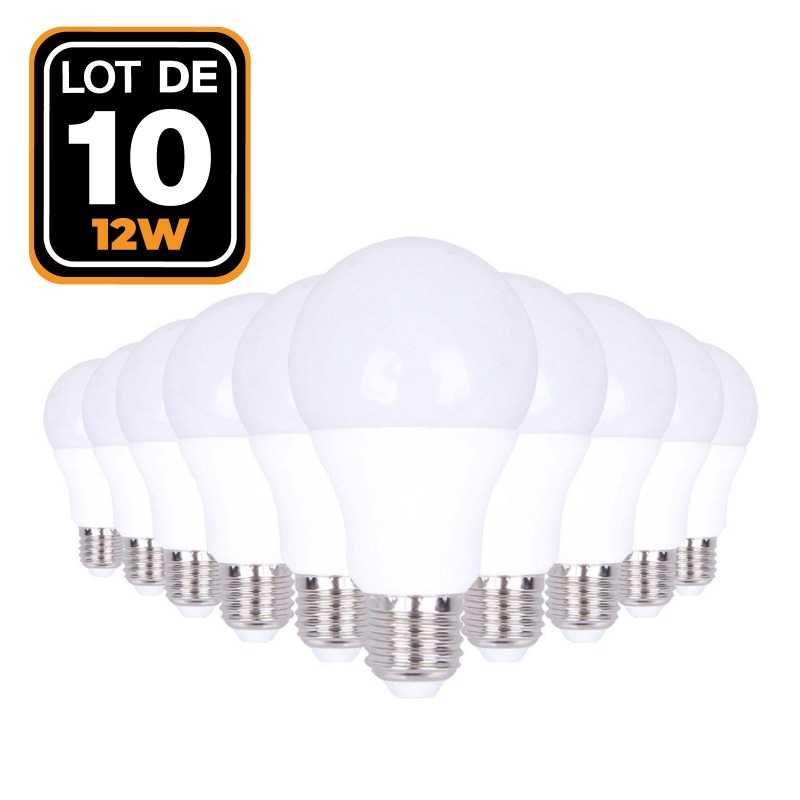 Lot de 10 Ampoules LED E27 12W 2700K Haute Luminosité