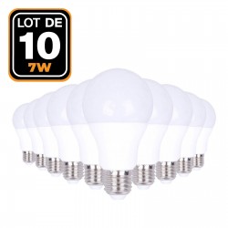 10 Ampoules LED E27 7W 3000K Blanc Chaud Haute Luminosité