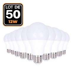 50 Ampoules LED E27 12W Blanc Chaud 3000K Haute Luminosité