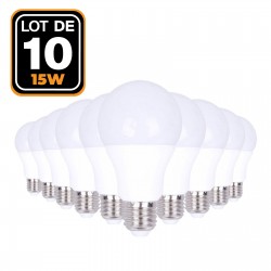 10 Ampoules LED E27 15W Blanc Chaud 3000K Haute Luminosité
