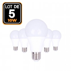 5 Ampoules LED E27 10W 4500K Blanc Neutre Haute Luminosité