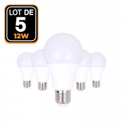 5 Ampoules LED E27 12W 6000K Blanc Froid Haute Luminosité
