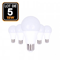 5 Ampoules LED E27 15W 3000K Blanc Chaud Haute Luminosité