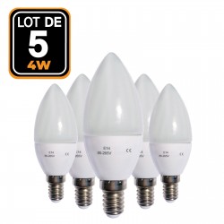 Menge von 5 LED-Flamme E14 4W 220V Birnen 6000 k