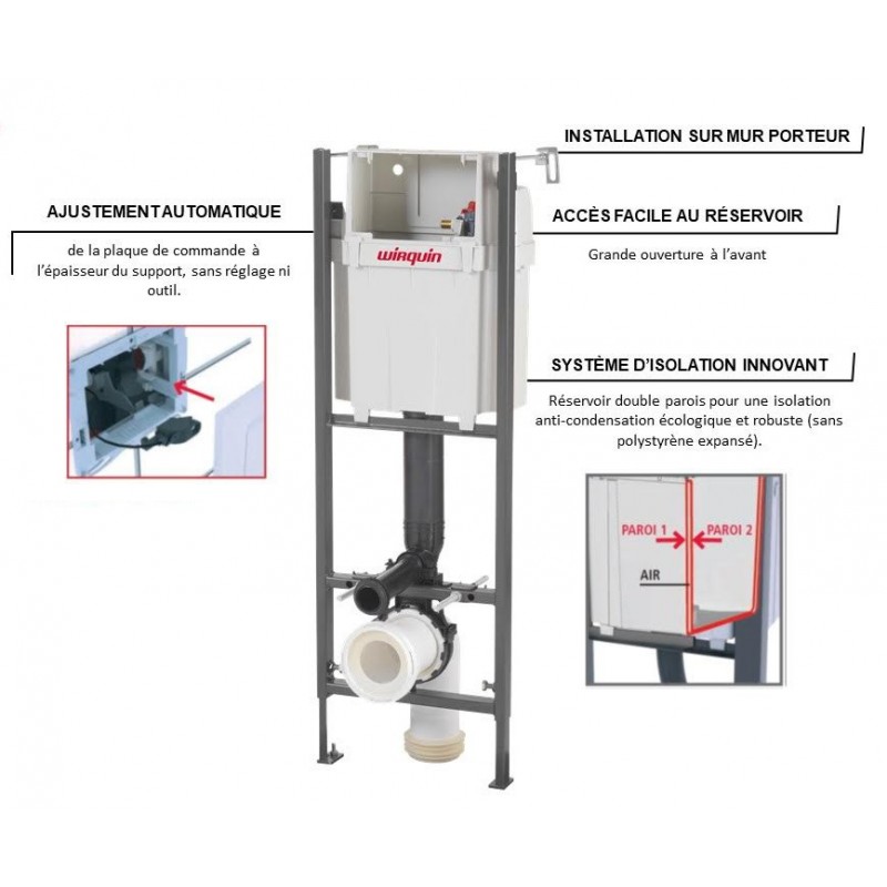 Pack Complet WC Suspendu Bati Autoportant + Cuvette + Plaque Chromé modele CHRONO  