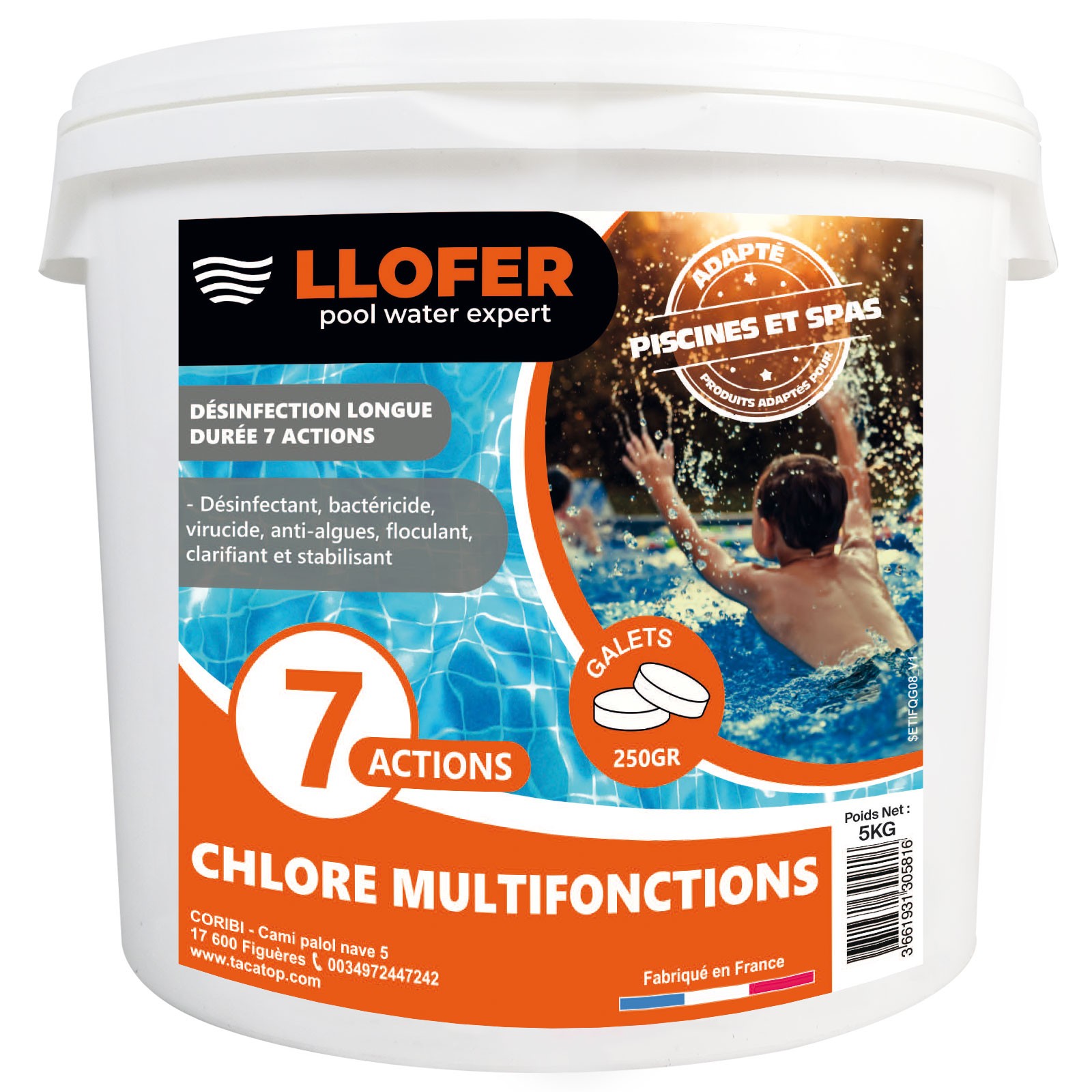 Chlore multifonction en galet de 250gr - 5kg