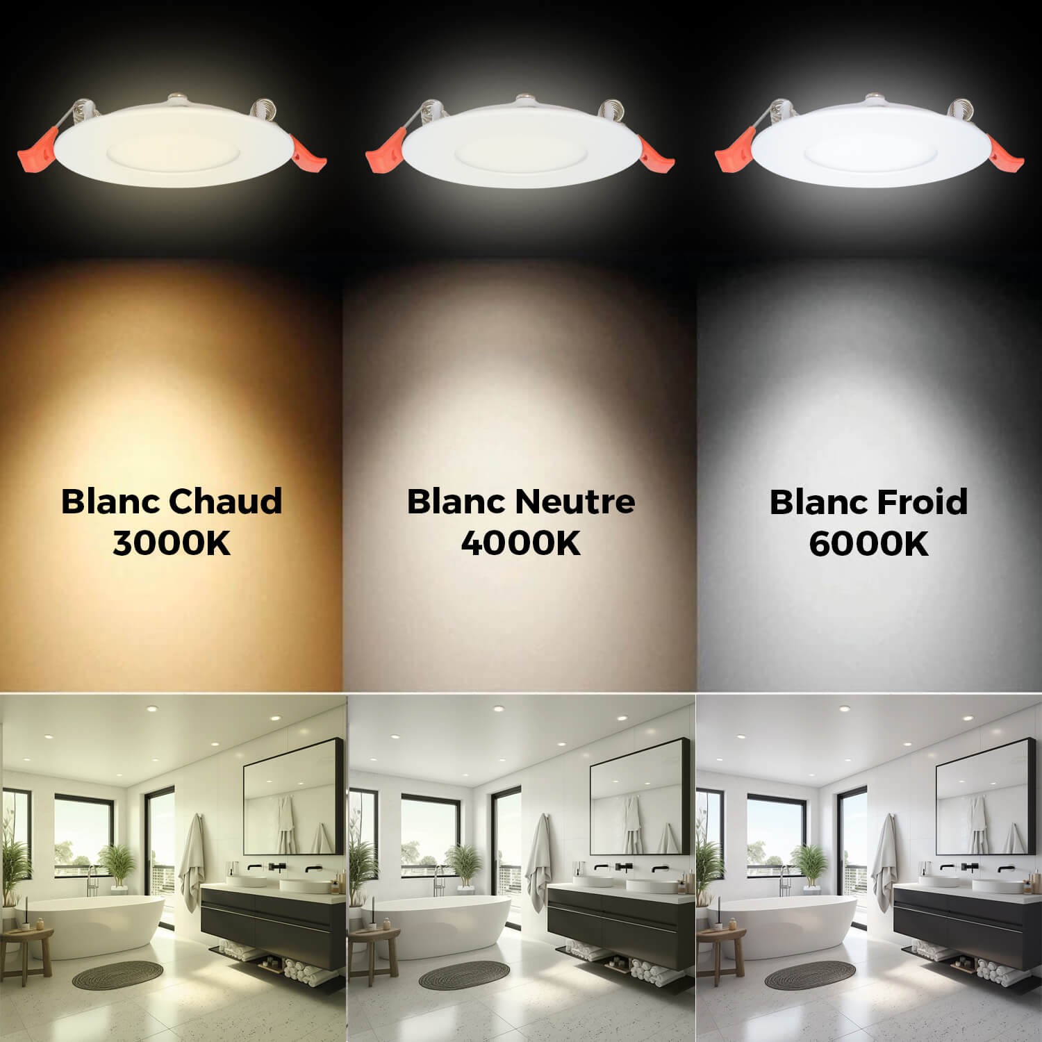Randaco Lot de 10 Spot Encastrable LED Panel Extra-Plat 3W Température de  Couleur: 3 couleurs en 1 3200K-6500K
