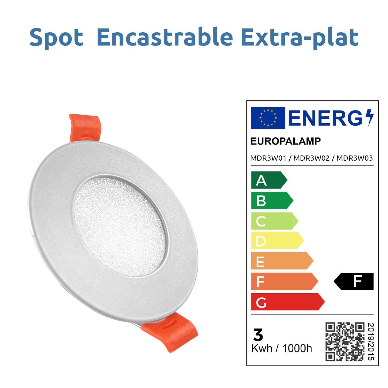 Spots Encastrable LED Downlight Panel Extra-Plat 3W Blanc Chaud