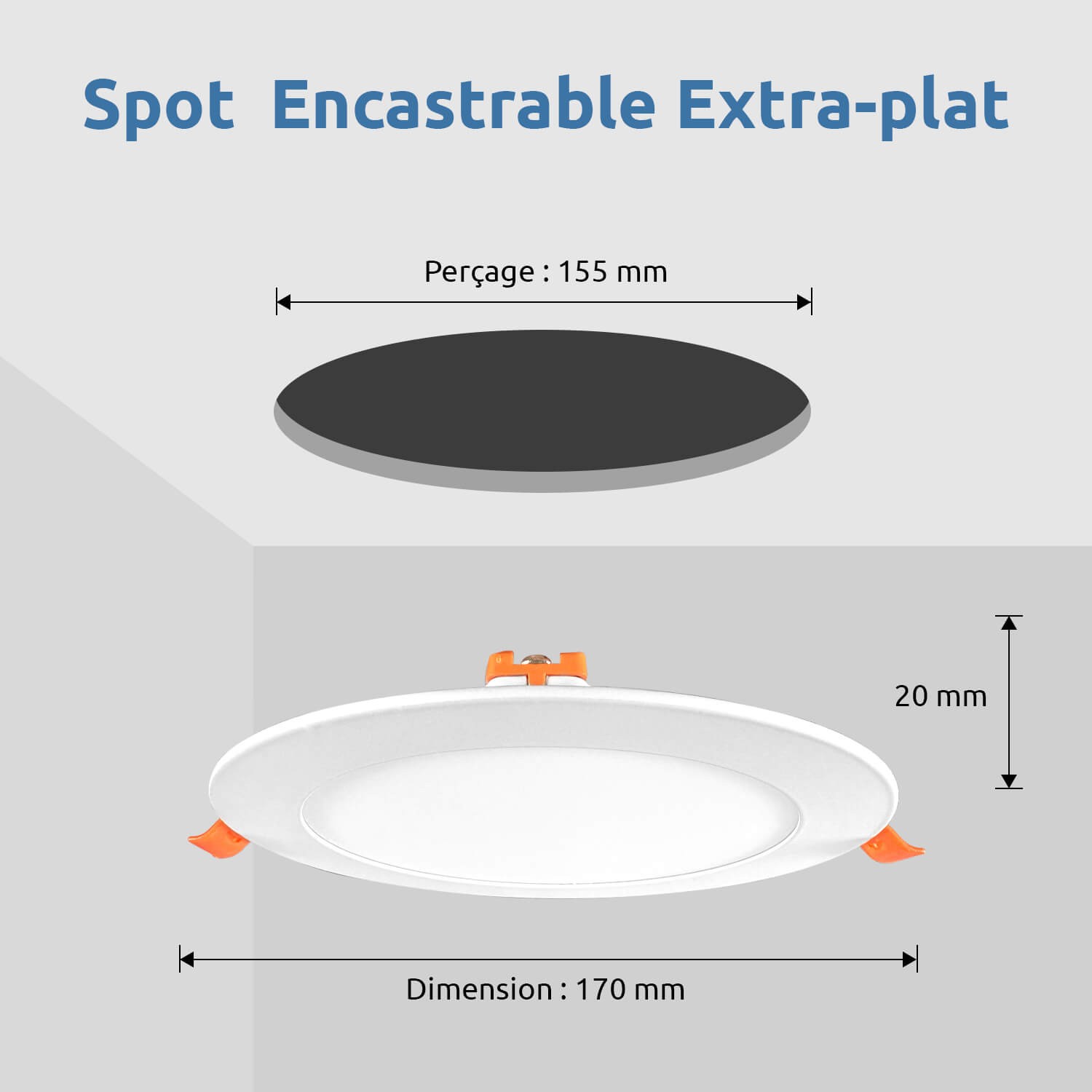 Lot de 5 Spots LED Encastrables Extra-Plats 12W - Blanc Froid 6000K