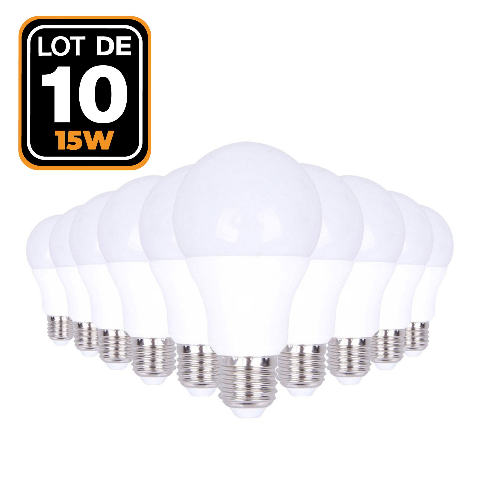 Lot de 10 Ampoules LED E27 15W Blanc Chaud 6000K