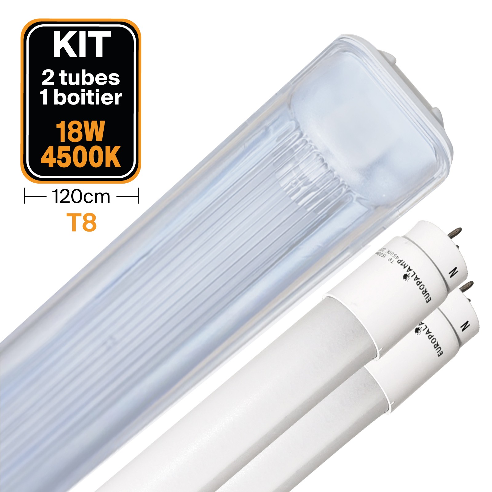 Kit 2 Tubes LED T8 18W Blanc Neutre + Boitier Etanche 120cm